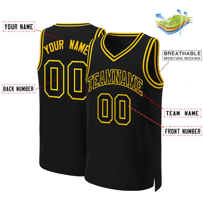 Custom Black Black-Yellow Classic Tops Basketball Jersey