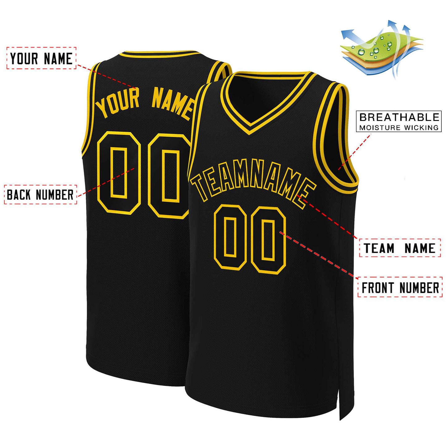 Custom Black Black-Yellow Classic Tops Basketball Jersey