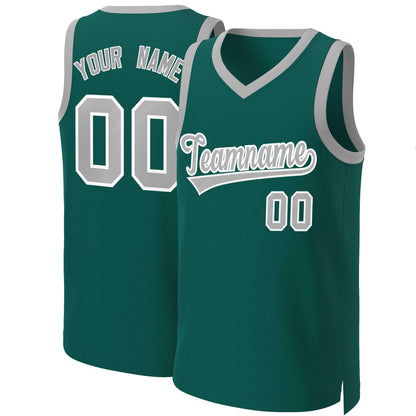 Custom Aqua Gray-White Classic Tops Basketball Jersey