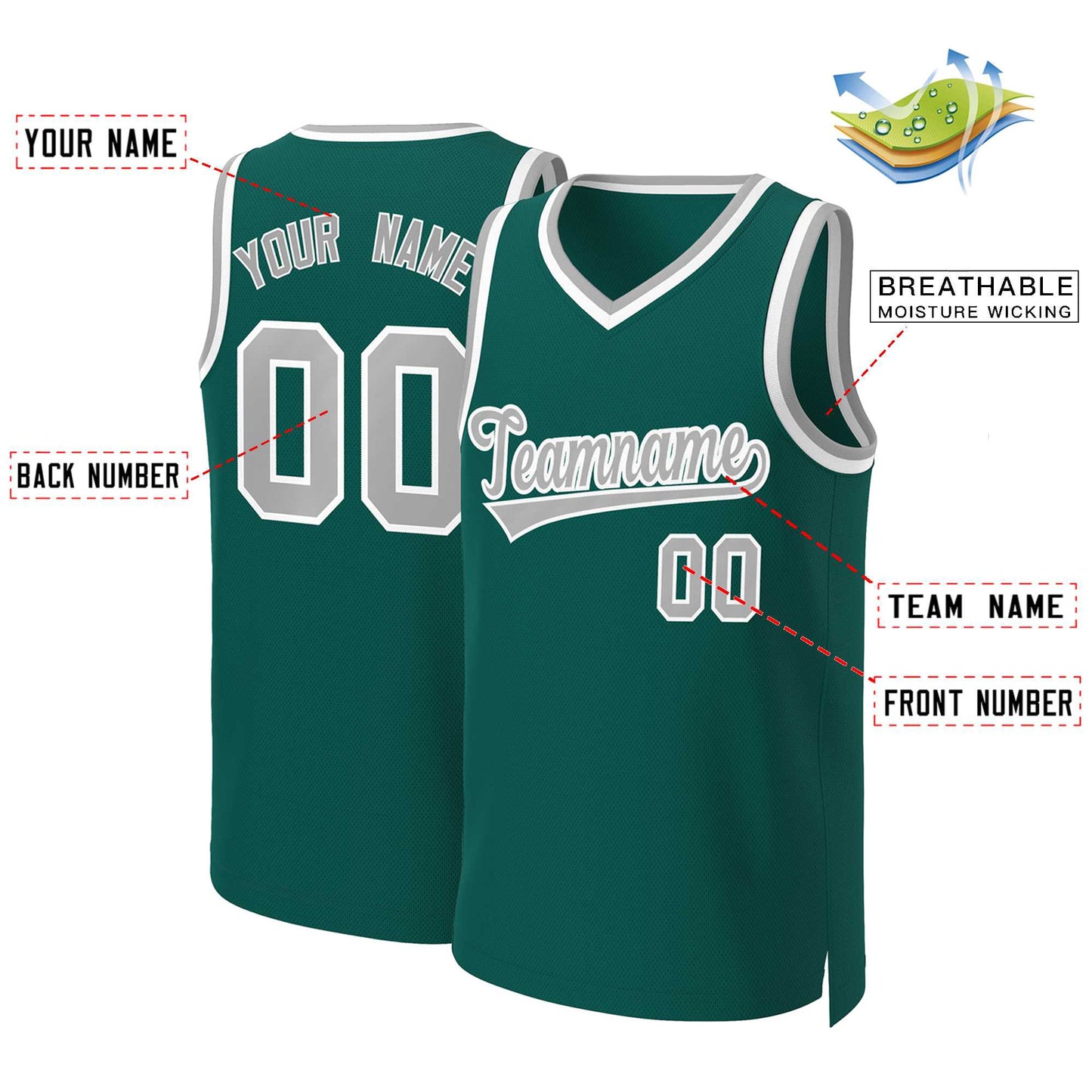 Custom Aqua Gray-White Classic Tops Basketball Jersey