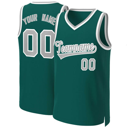 Custom Aqua Gray-White Classic Tops Basketball Jersey