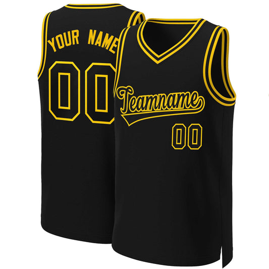 Custom Black Black-Yellow Classic Tops Basketball Jersey