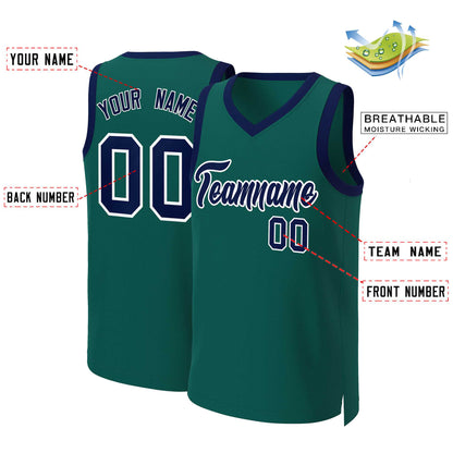 Custom Aqua Navy-White Classic Tops Basketball Jersey