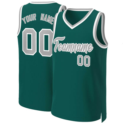 Custom Aqua Gray-White Classic Tops Basketball Jersey