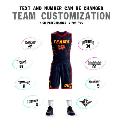 Custom Navy Gold-Red Graffiti Pattern Sets Claw Element Basketball Jersey