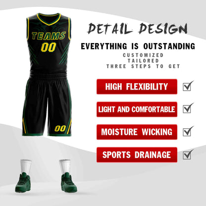 Custom Black Green-Gold Graffiti Pattern Sets Claw Element Basketball Jersey