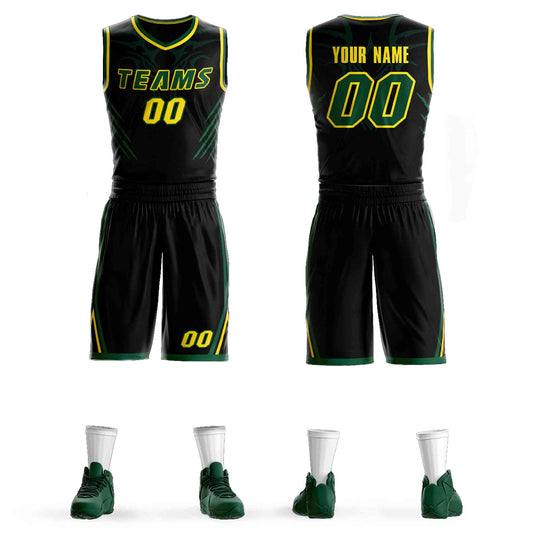 Custom Black Green-Gold Graffiti Pattern Sets Claw Element Basketball Jersey