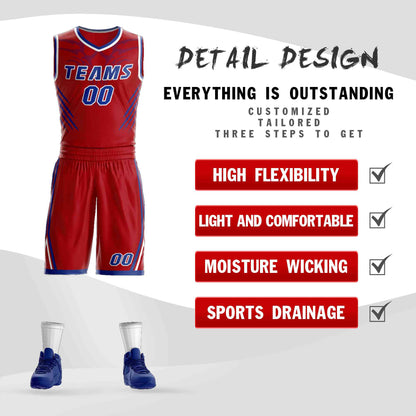 Custom Red Royal-White Graffiti Pattern Sets Claw Element Basketball Jersey