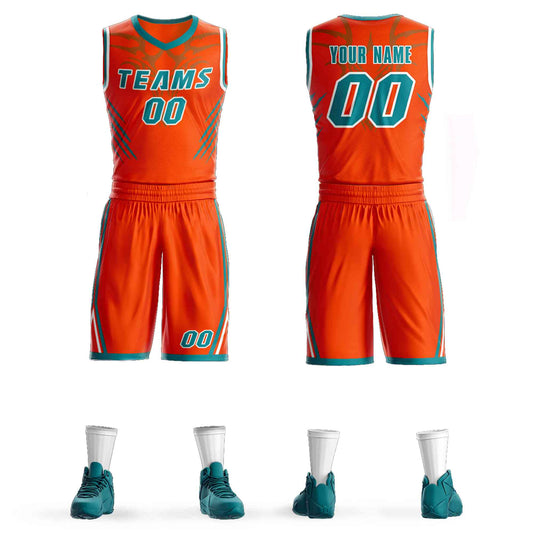 Custom Orange Teal-White Graffiti Pattern Sets Claw Element Basketball Jersey