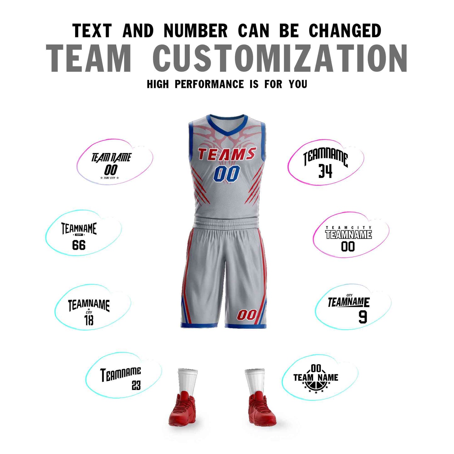 Custom Gray Red-White Graffiti Pattern Sets Claw Element Basketball Jersey