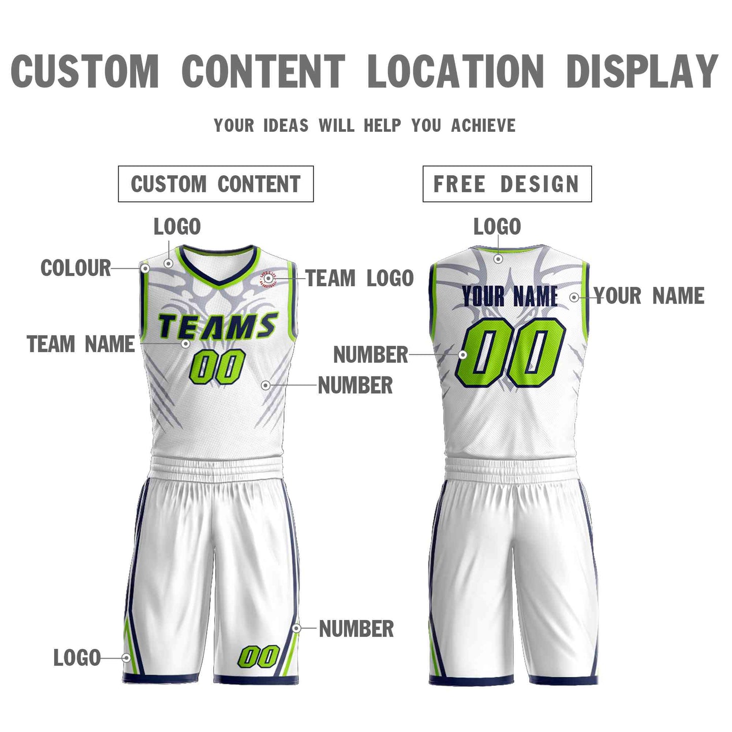 Custom White Navy-Light Green Graffiti Pattern Sets Claw Element Basketball Jersey