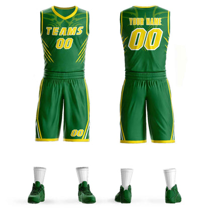 Custom Kelly Green Gold-White Graffiti Pattern Sets Claw Element Basketball Jersey