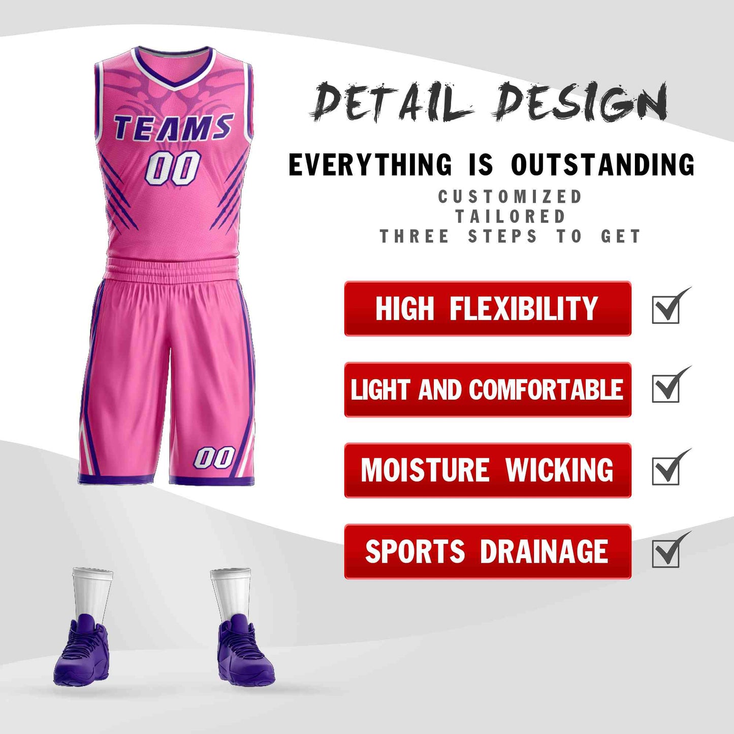 Custom Pink Purple-White Graffiti Pattern Sets Claw Element Basketball Jersey