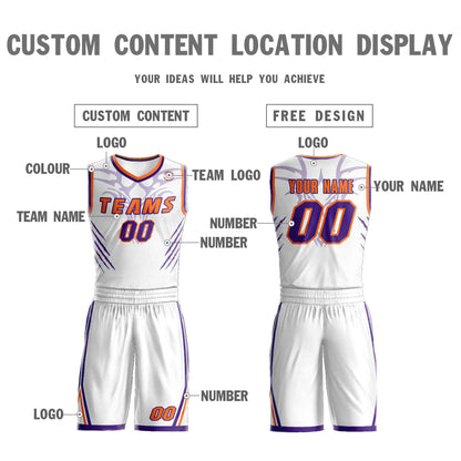 Custom White Orange-Purple Graffiti Pattern Sets Claw Element Basketball Jersey