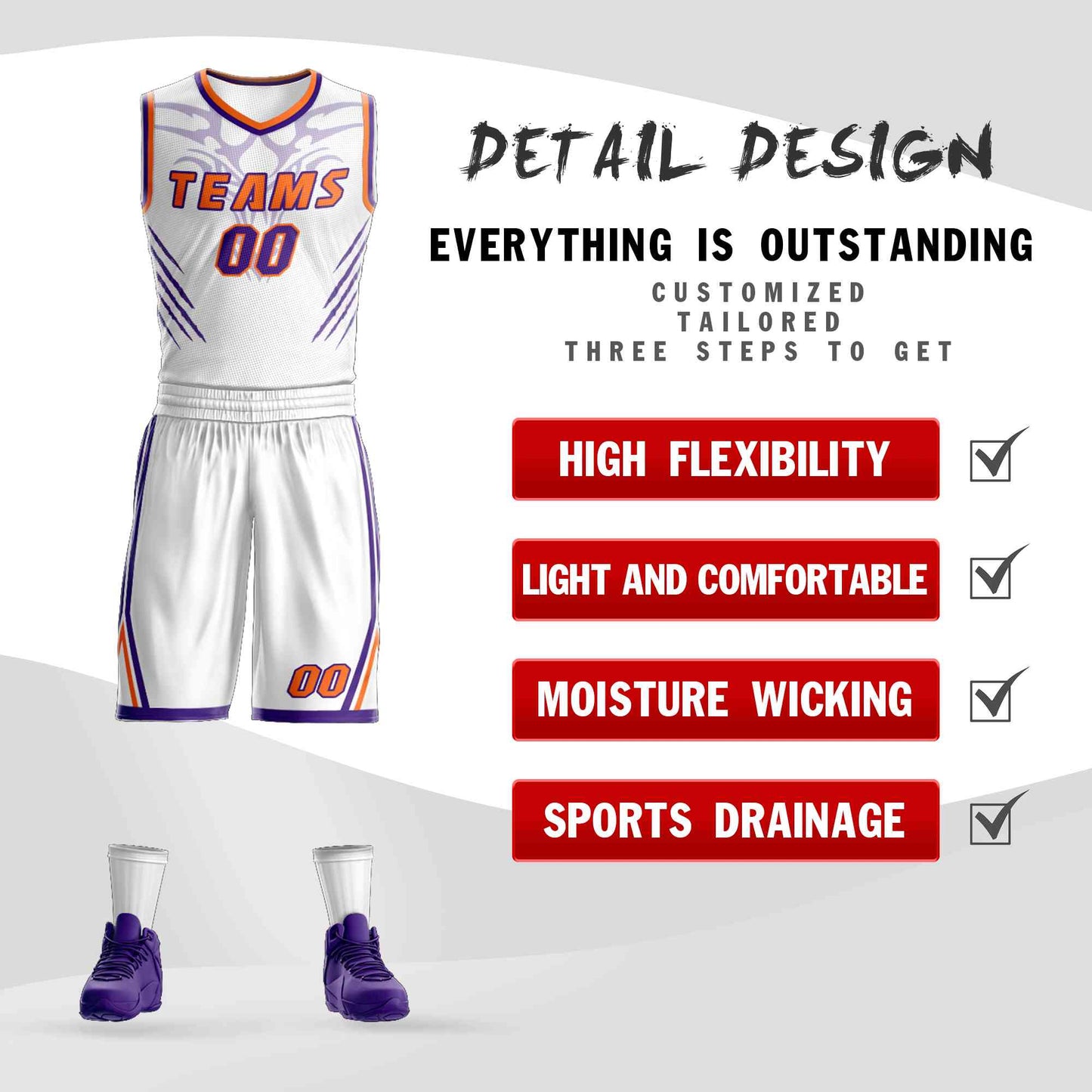 Custom White Orange-Purple Graffiti Pattern Sets Claw Element Basketball Jersey