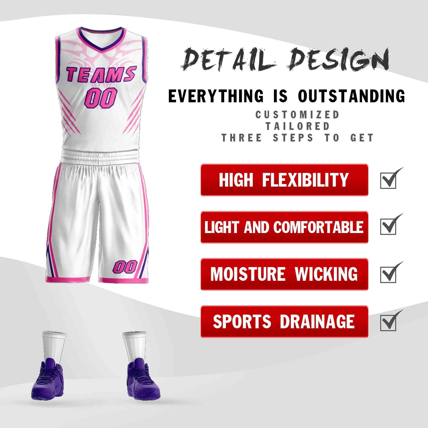 Custom White Pink-Purple Graffiti Pattern Sets Claw Element Basketball Jersey