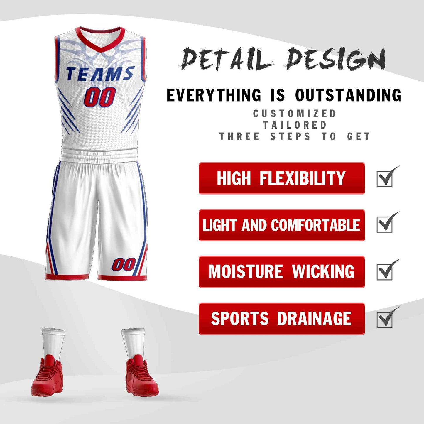 Custom White Royal Graffiti Pattern Sets Claw Element Basketball Jersey