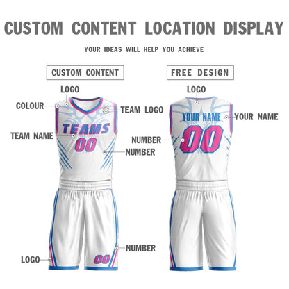 Custom White Powder Blue-Pink Graffiti Pattern Sets Claw Element Basketball Jersey