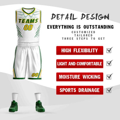 Custom White Kelly Green-Gold Graffiti Pattern Sets Claw Element Basketball Jersey