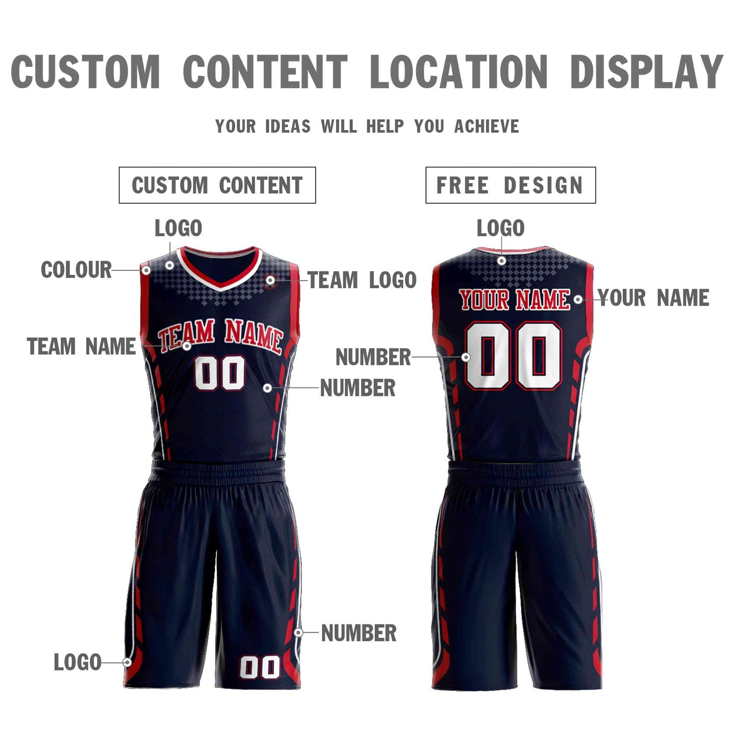 Custom Navy Red-White Graffiti Pattern Sets Oblique Bar Basketball Jersey