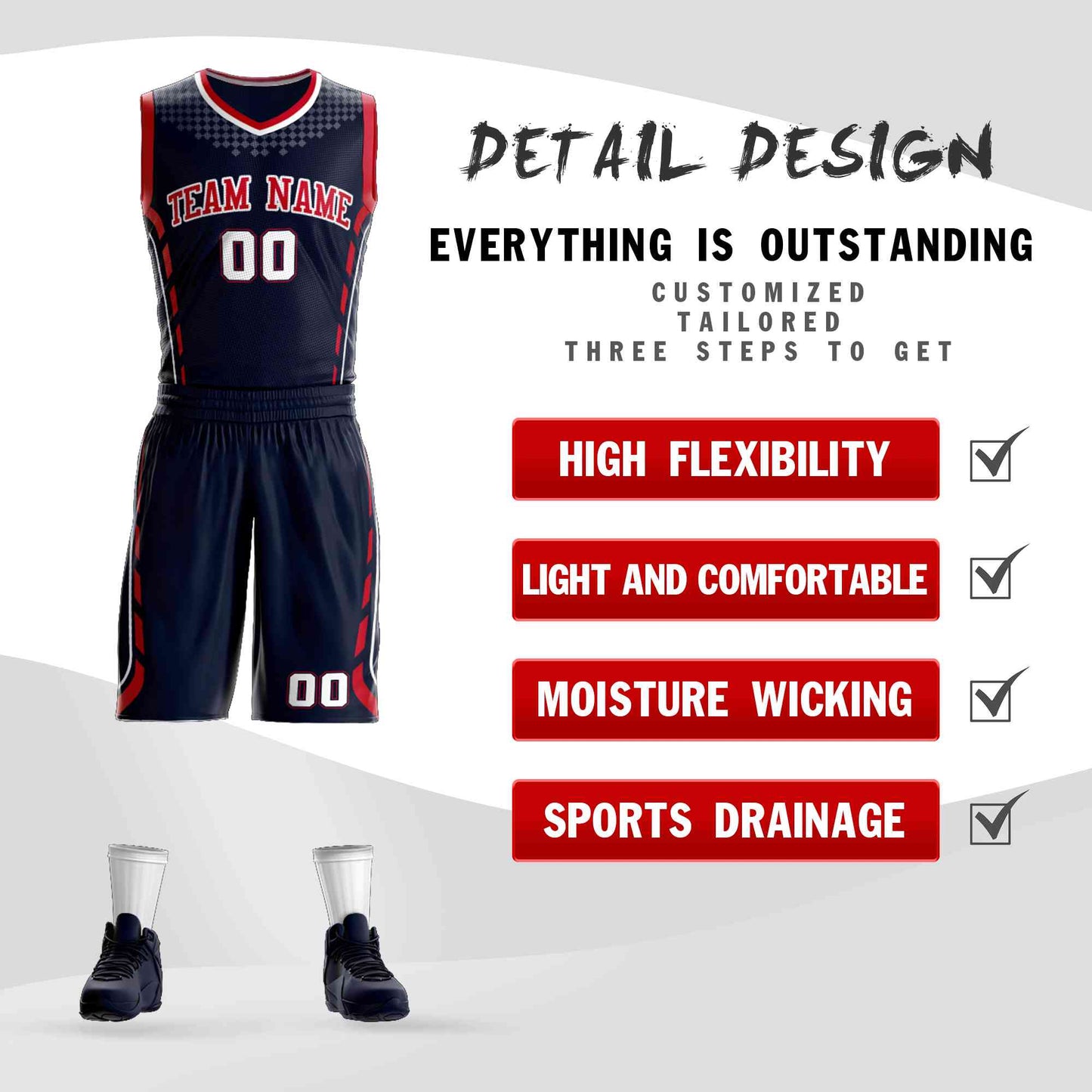 Custom Navy Red-White Graffiti Pattern Sets Oblique Bar Basketball Jersey