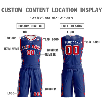 Custom Royal Red-White Graffiti Pattern Sets Oblique Bar Basketball Jersey