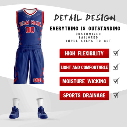 Custom Royal Red-White Graffiti Pattern Sets Oblique Bar Basketball Jersey