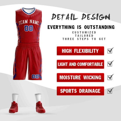 Custom Red White Graffiti Pattern Sets Oblique Bar Basketball Jersey