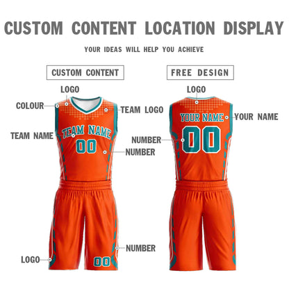 Custom Orange Teal-White Graffiti Pattern Sets Oblique Bar Basketball Jersey