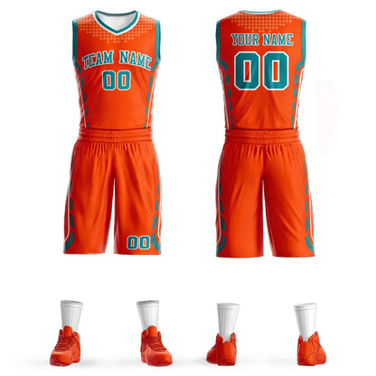 Custom Orange Teal-White Graffiti Pattern Sets Oblique Bar Basketball Jersey