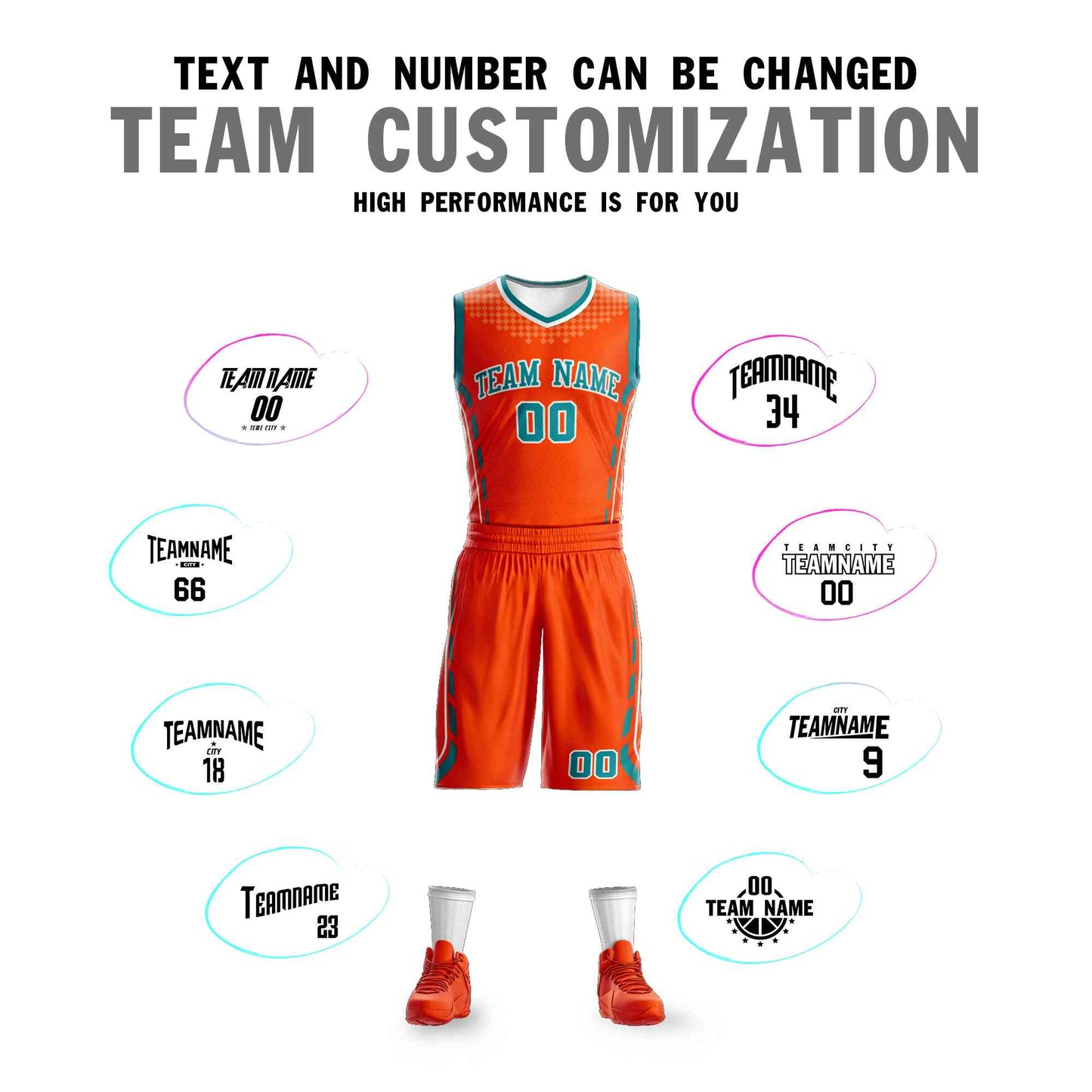 Custom Orange Teal-White Graffiti Pattern Sets Oblique Bar Basketball Jersey