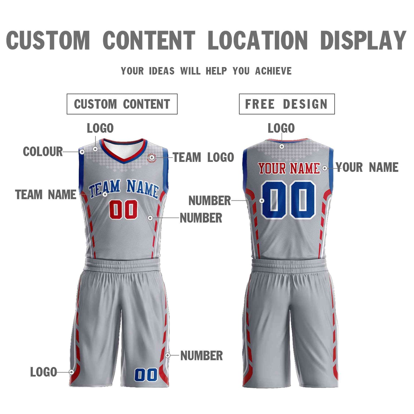 Custom Gray Royal-White Graffiti Pattern Sets Oblique Bar Basketball Jersey