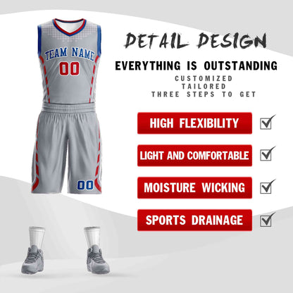 Custom Gray Royal-White Graffiti Pattern Sets Oblique Bar Basketball Jersey