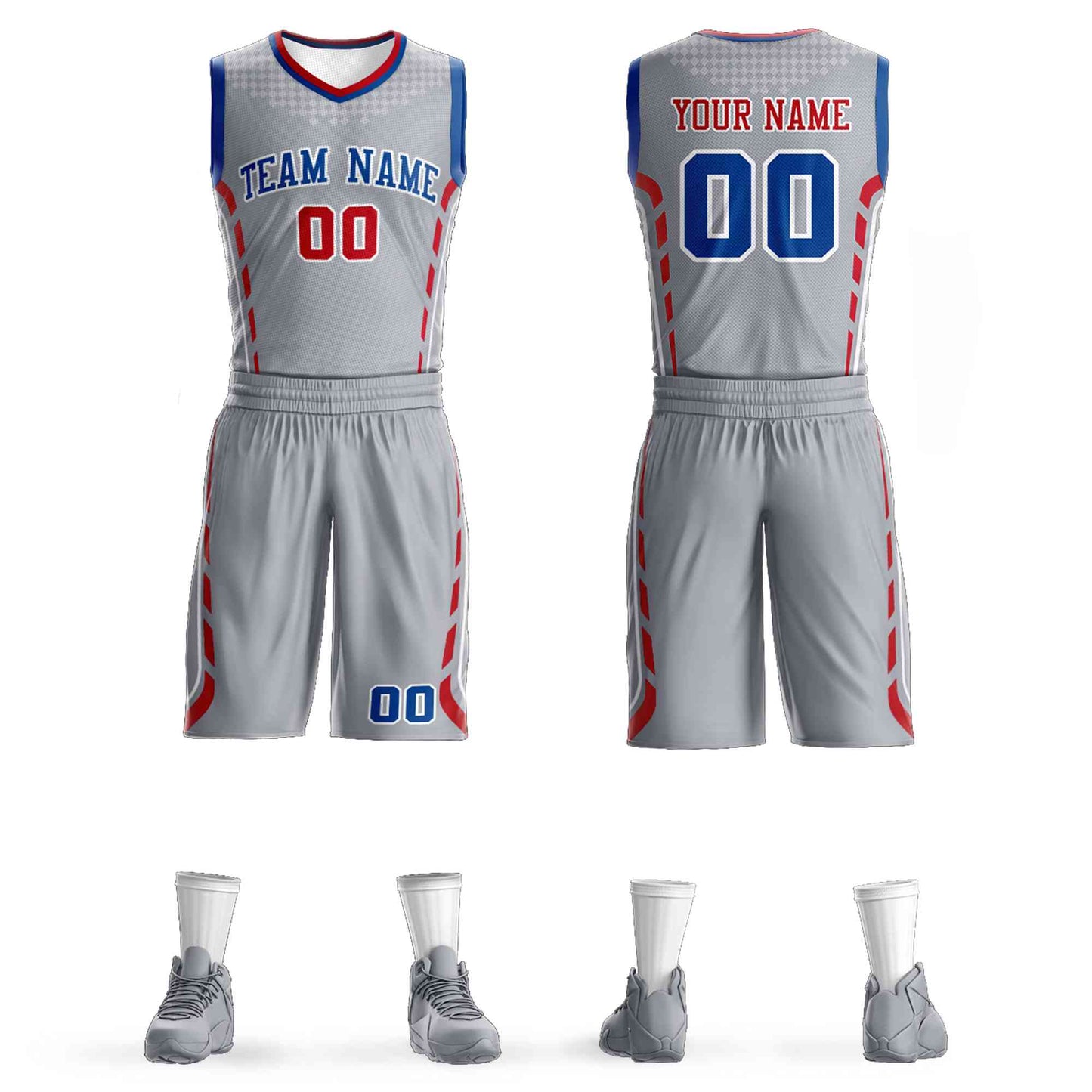 Custom Gray Royal-White Graffiti Pattern Sets Oblique Bar Basketball Jersey