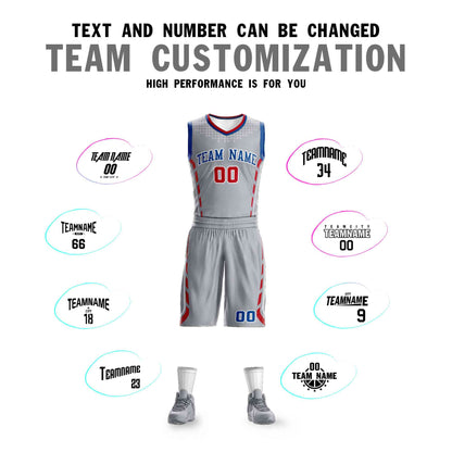 Custom Gray Royal-White Graffiti Pattern Sets Oblique Bar Basketball Jersey