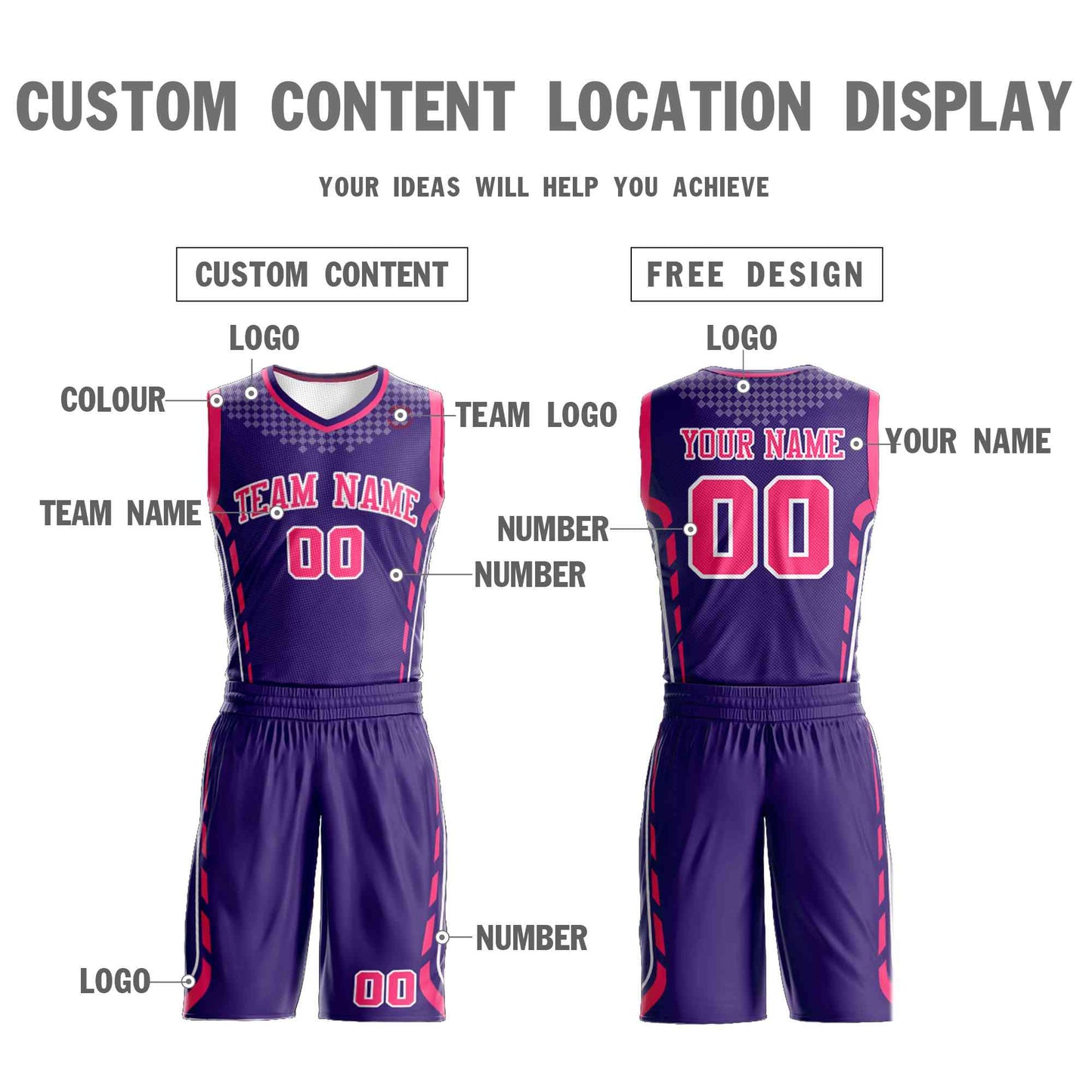 Custom Purple Pink-White Graffiti Pattern Sets Oblique Bar Basketball Jersey