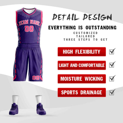 Custom Purple Pink-White Graffiti Pattern Sets Oblique Bar Basketball Jersey