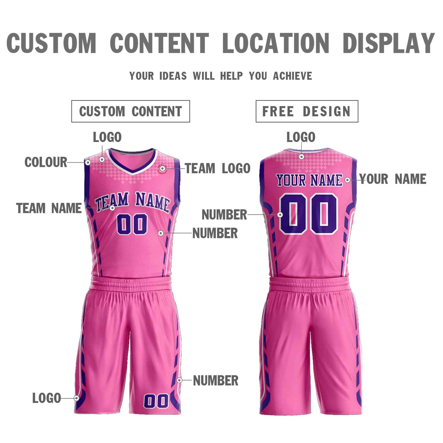 Custom Pink Purple-White Graffiti Pattern Sets Oblique Bar Basketball Jersey