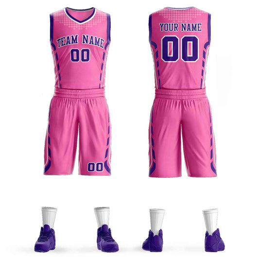 Custom Pink Purple-White Graffiti Pattern Sets Oblique Bar Basketball Jersey