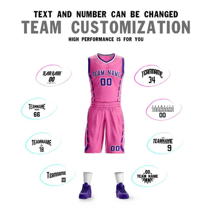 Custom Pink Purple-White Graffiti Pattern Sets Oblique Bar Basketball Jersey