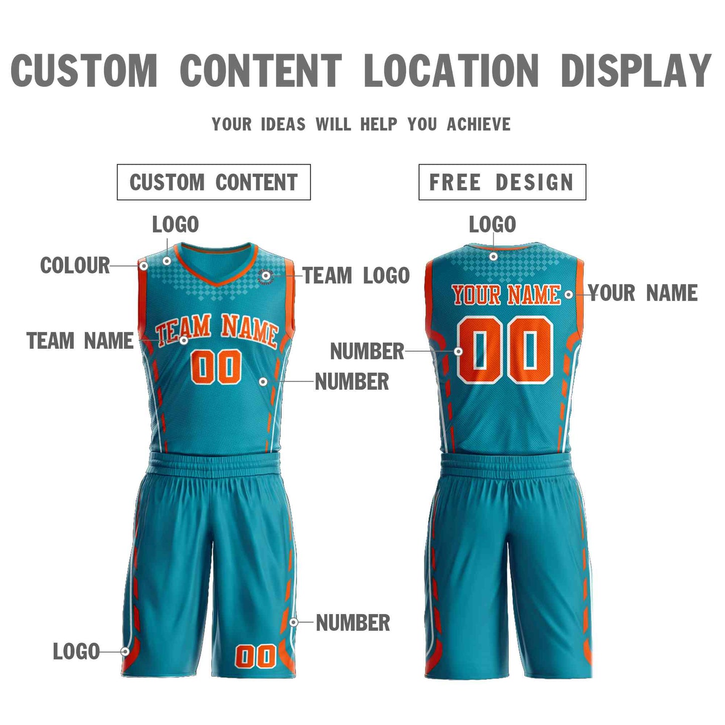 Custom Teal Orange-White Graffiti Pattern Sets Oblique Bar Basketball Jersey