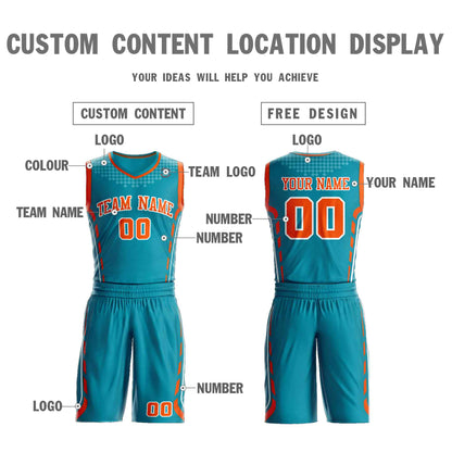 Custom Teal Orange-White Graffiti Pattern Sets Oblique Bar Basketball Jersey