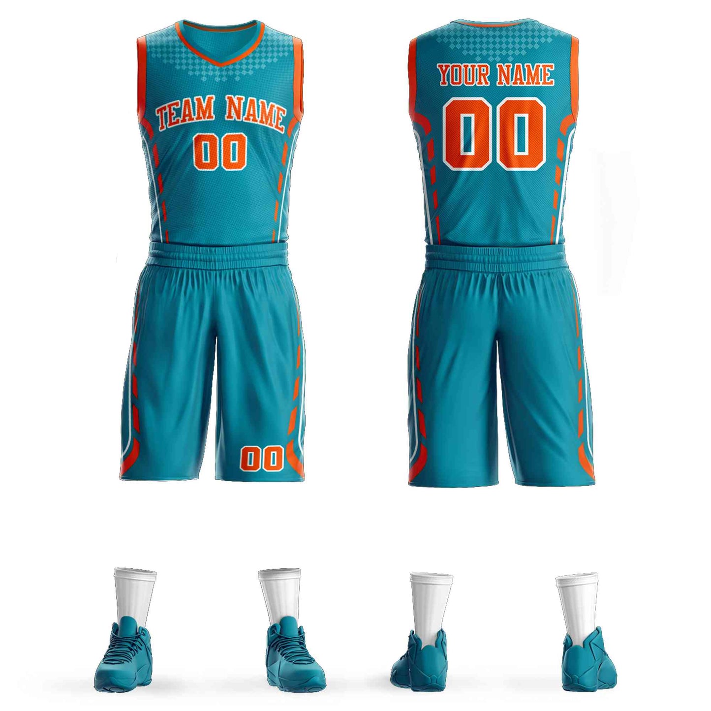 Custom Teal Orange-White Graffiti Pattern Sets Oblique Bar Basketball Jersey