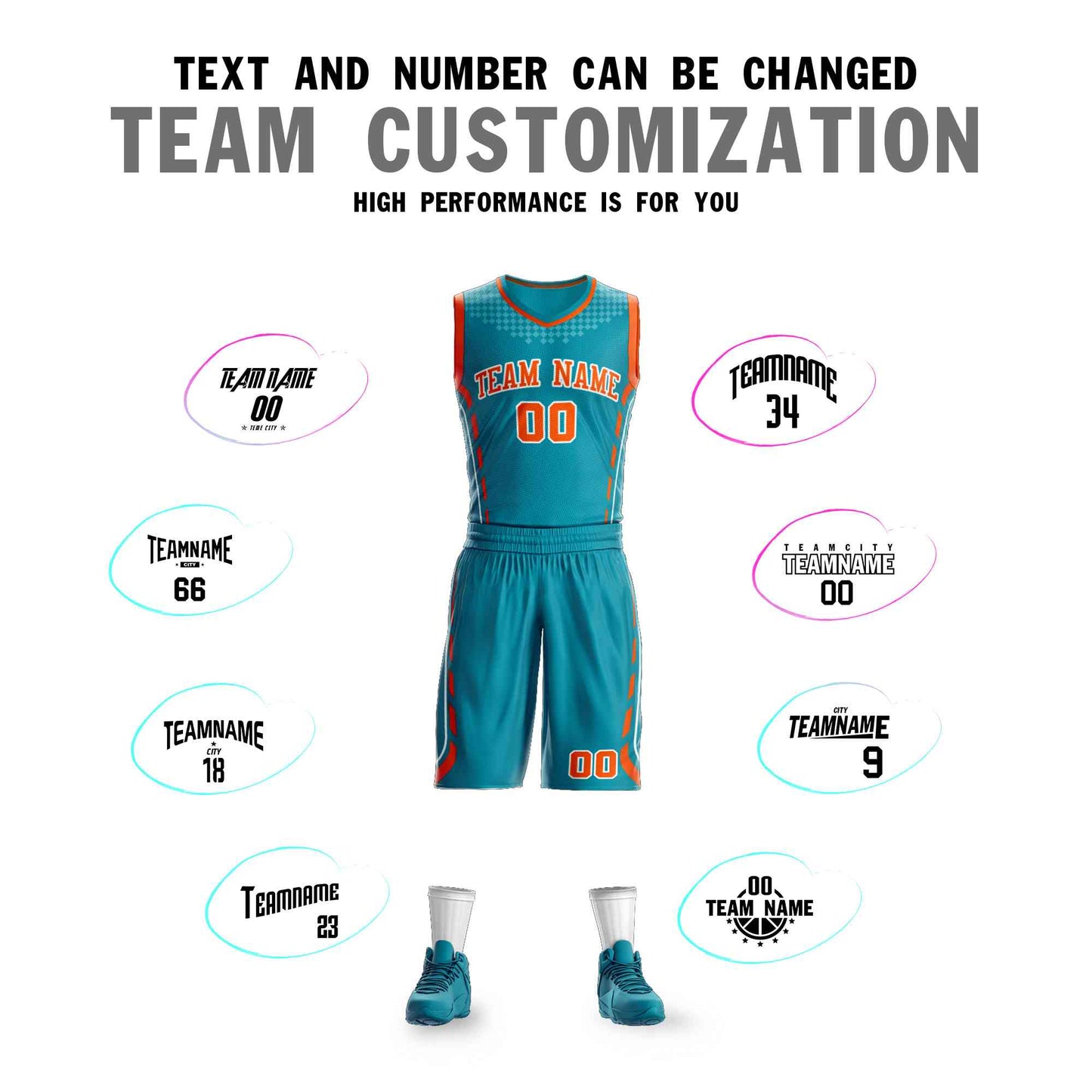 Custom Teal Orange-White Graffiti Pattern Sets Oblique Bar Basketball Jersey