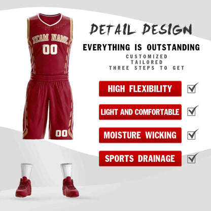 Custom Maroon Old Gold-White Graffiti Pattern Sets Oblique Bar Basketball Jersey