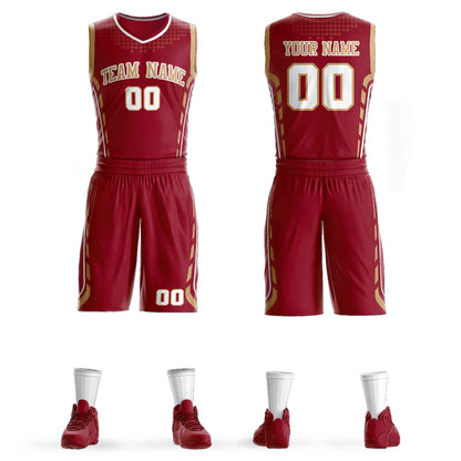 Custom Maroon Old Gold-White Graffiti Pattern Sets Oblique Bar Basketball Jersey