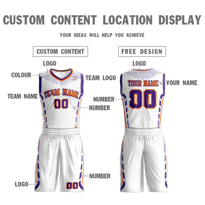 Custom White Orange-Purple Graffiti Pattern Sets Oblique Bar Basketball Jersey