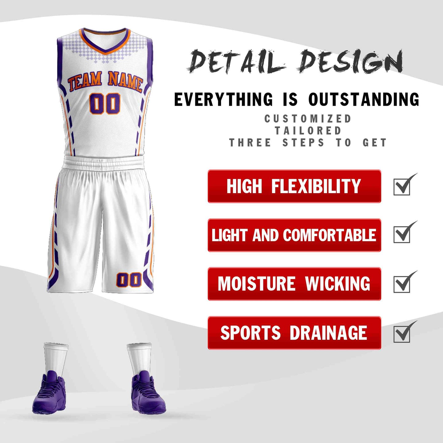 Custom White Orange-Purple Graffiti Pattern Sets Oblique Bar Basketball Jersey