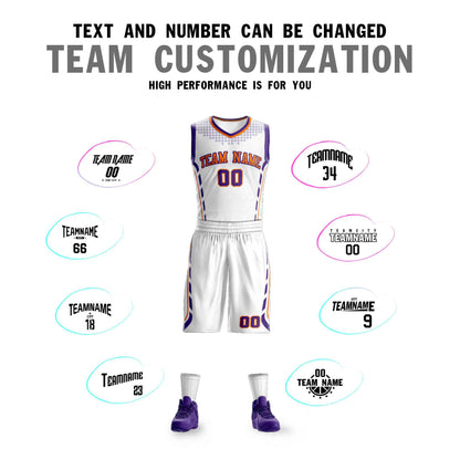 Custom White Orange-Purple Graffiti Pattern Sets Oblique Bar Basketball Jersey