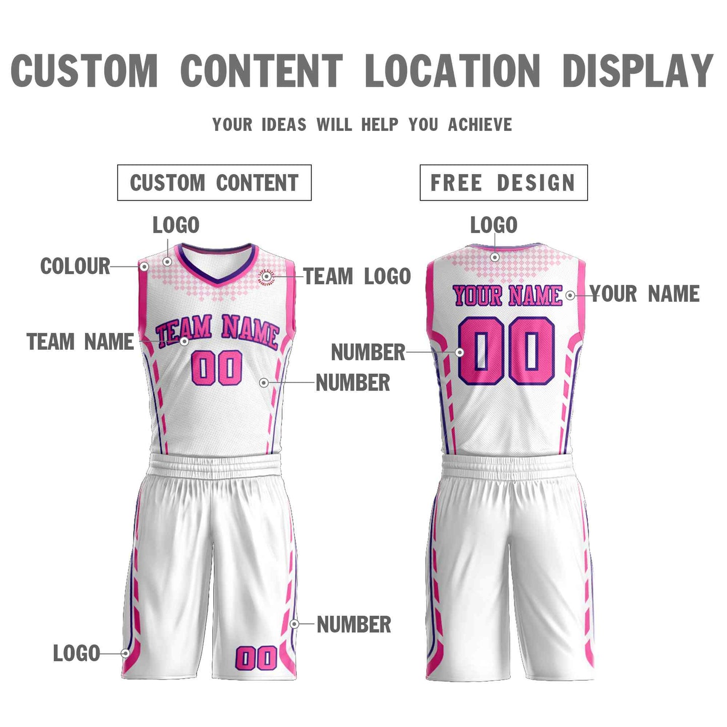 Custom White Pink-Purple Graffiti Pattern Sets Oblique Bar Basketball Jersey